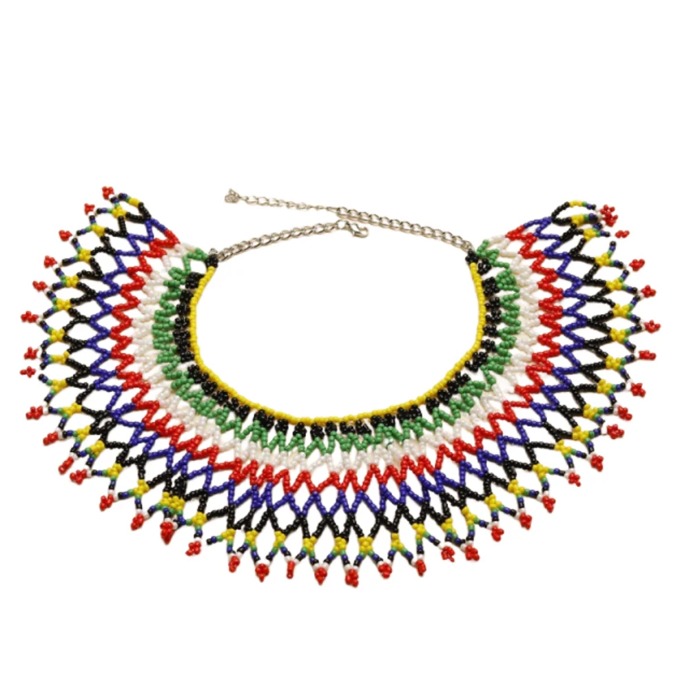 Collar de cuentas de estilo étnico, grueso, multicolor, hecho a mano, con múltiples capas, collar de cuentas tipo choker, collar bohemio clásico tejido, regalo para niñas.