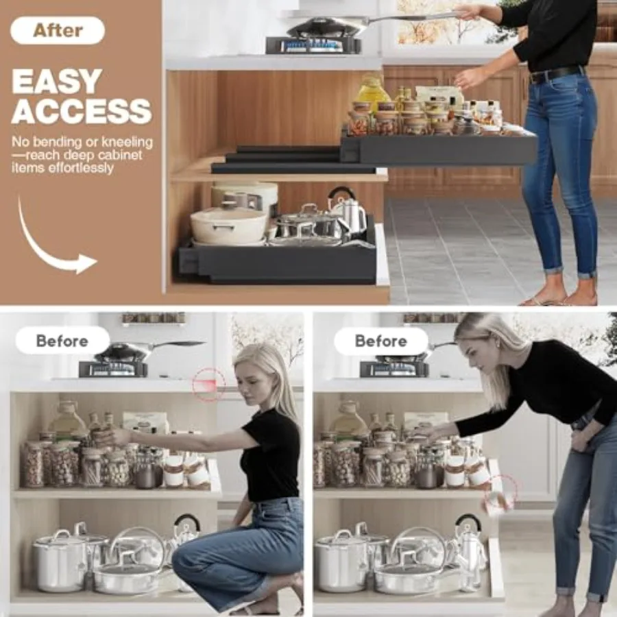 4 Pack Pull Out Cabinet Organizer Expandable Width 15"-24.8" and Depth (16.2"-23.6") 3 Slide Rails Slide Out Drawers w