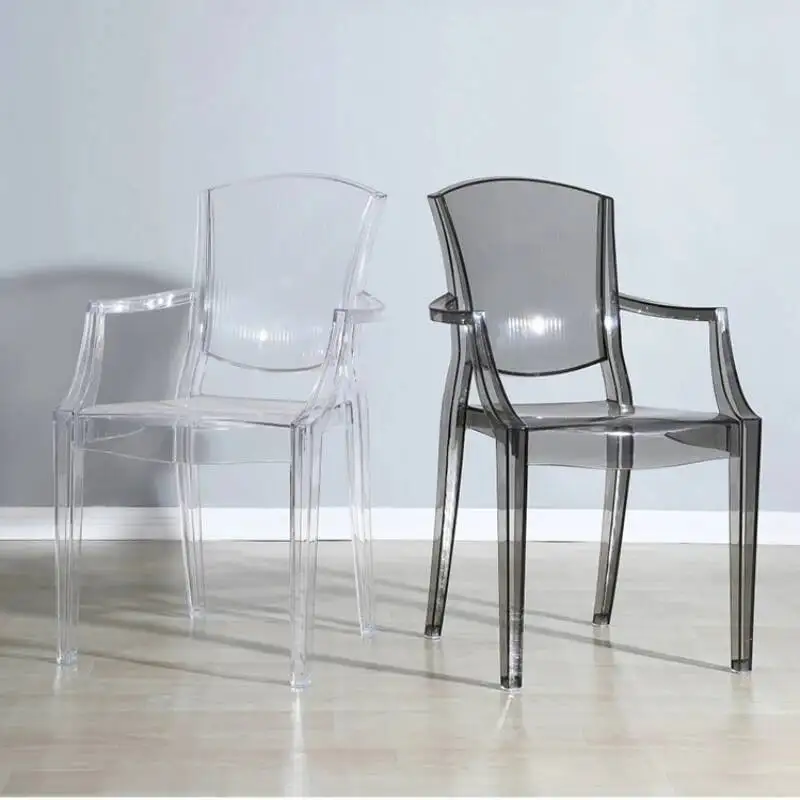 كراسي بذراعين بلاستيكية للفناء للمطبخ في الهواء الطلق وتناول الطعام كراسي طعام أكريليك شرفة شفافة Cadeira أثاث منزلي QQ