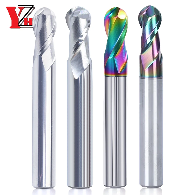 YZH Ball-Nose End Mill Solid Carbide Tungsten Steel DLC-Coated HRC45/HRC55 CNC 2 Flute For Aluminum Copper Acrylic Iron R0.5~R10