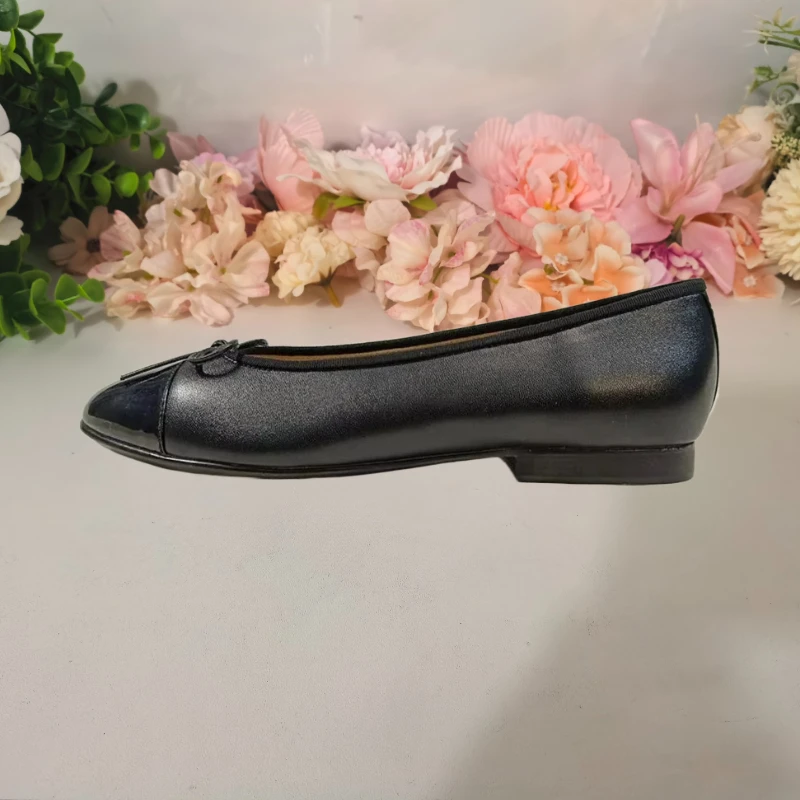 حجم كبير جولة تو العلامة التجارية الفاخرة تصميم القوس الباليه حذاء مسطح النساء جلد طبيعي حذاء كاجوال Zapatos Mujer #1