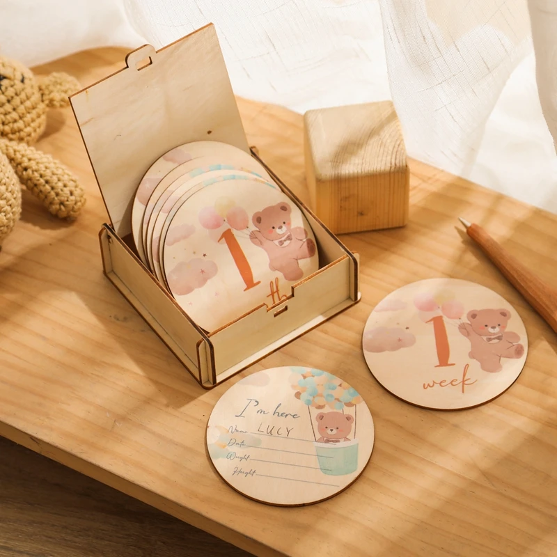 

8Pcs Wooden Baby Milestone Cards Bear Number Monthly Memorial Cards Newborn Birthday Photography Props For Newborn Birth Gift