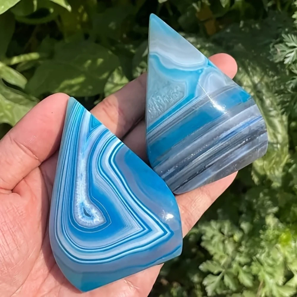 1pc Teardrop Blue Agate Crystal - Deep Blue to Navy Gradient, Natural Marble Patterns, Elegant Tabletop Decor for Home, Office,