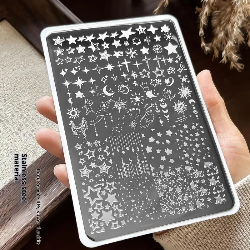 *1PC Cartoon Moon Stars Nail Stamping Plates Rectangle Template Stencils Nail Art Stamp Image Plate Manicure Nail Print Tools