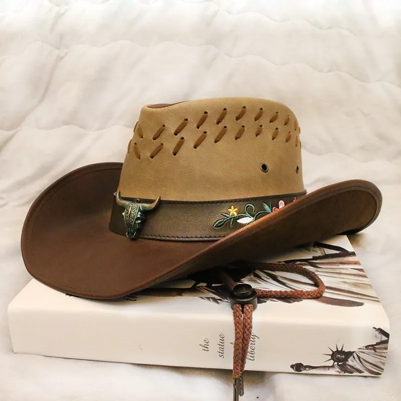 High-quality leather hats for men and women with large belts brims hoods