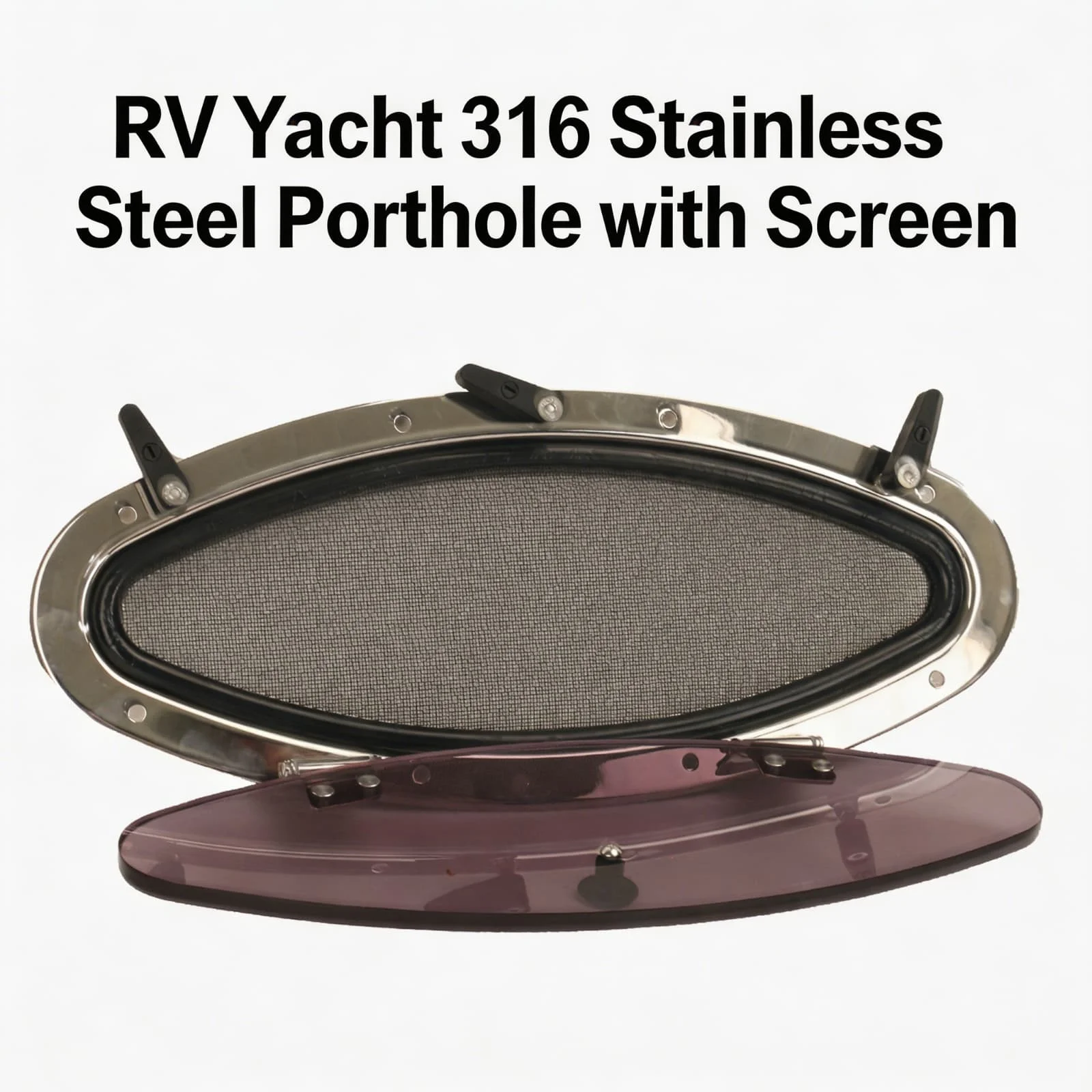 

316 Stainless Steel Oval Porthole Window RV Yacht Boat Hatch 460x200mm with Screen Tinted Glass Waterproof Marine Hardware