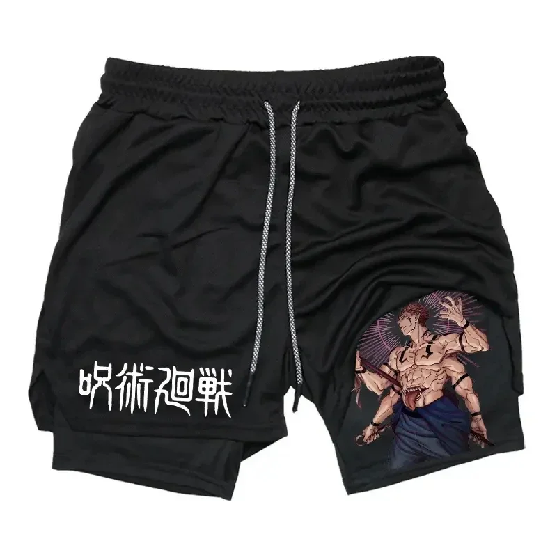 Pantalones cortos de animación japonesa con estampado para adultos, pantalones de playa de doble capa, novedad de verano, ropa de calle holgada para hombres y mujeres