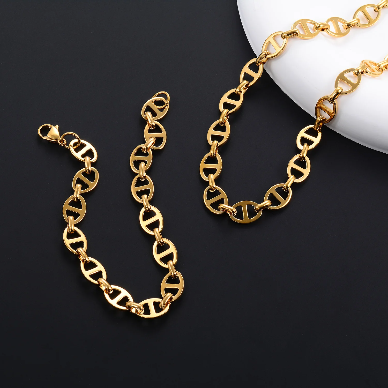 6MM 8MM Runde Edelstahlkette in Silber- und Goldfarbe, Kaffeebohnen-Halskette, Wasserdichter Hip-Hop-Choker, Metallschmuck – Detail 6