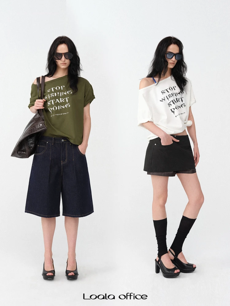 

Loala Office Original Graffiti Letter Print Loose Comfortable Pure Cotton Short Sleeve T-Shirt Creative Casual Style Women's Top