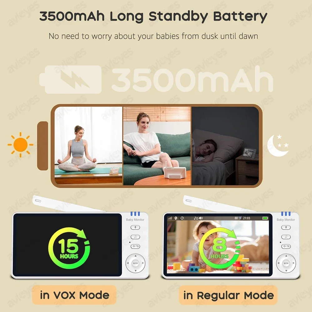 5 Inch Video Baby Monitor with Pan Tilt Zoom Babyphone Camera Bebe Nanny Monitors2-Way Audio Night Vision Babysitter with Stand