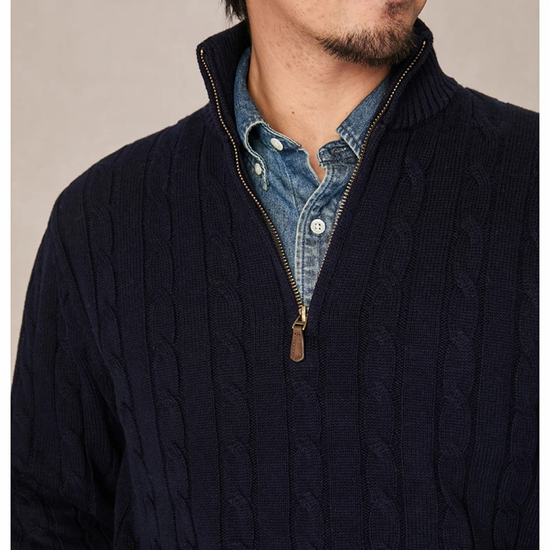 Firmranch Retro Half Turtleneck Zipper Sweater Jumper For Men Women Knitted Twist Weaving Jersey Pullover Business Casual Wear