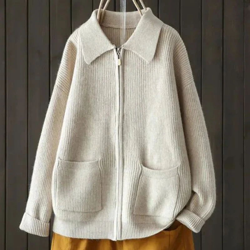 Ladies Oversize Cardigan Women Long Sleeve Sweater Winter 2023 Knitted Jackets Knitwear Tops Loose Clothes Fashion Solid Outwear