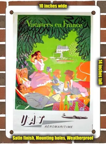 METAL SIGN - 1954 Vacances en France UAT Aeromaritime - 10x14 Inches