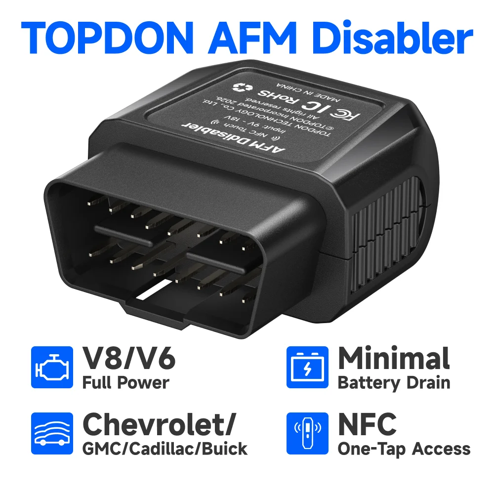 TOPDON AFM Disabler Device for GM 2007–2025 OBD2 AFM/DFM Disabler for Silverado Sierra Tahoe Yukon Escalade & Camaro Prevents Cylinder Deactivation Plug and Play Active Fuel Management Disabler