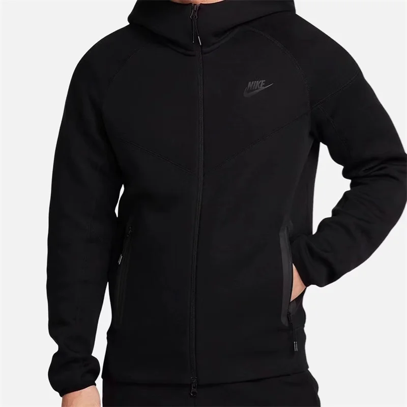 Nike Chaquetas de ejercicio para hombre, de punto de algodón, transpirables, de manga larga, holgadas, resistentes al viento, chaquetas deportivas, negro y gris