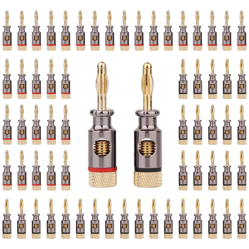 

8PCS 4mm Banana Plug Connector Speaker Adapter Audio Video Banana Connectors Speaker Gold Plated Brass