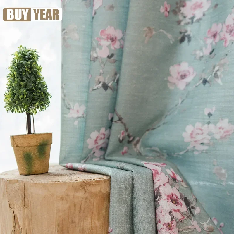 

Garden Half Shading Shredded Flower Curtain Floor Window Flat Window Fabric Flower Green Curtains For Living Room Bedroom