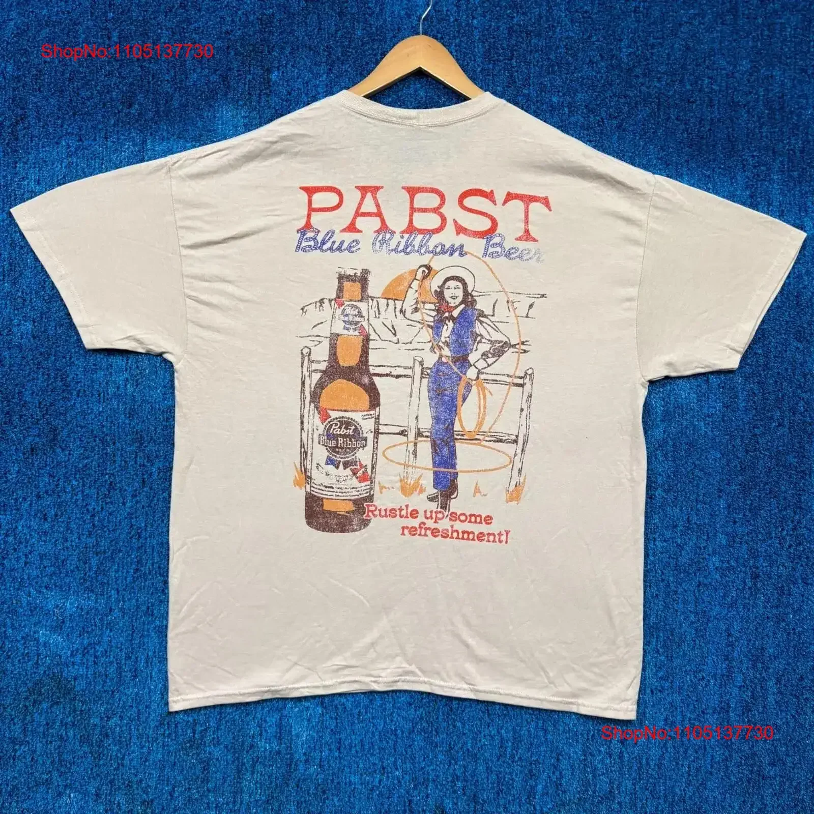 Pabst الأزرق الشريط البيرة روديو راعية البقر البلد الترويجي تي شيرت XL خمر غسلها مصمم الملابس عارضة الشارع الشهير امتدت