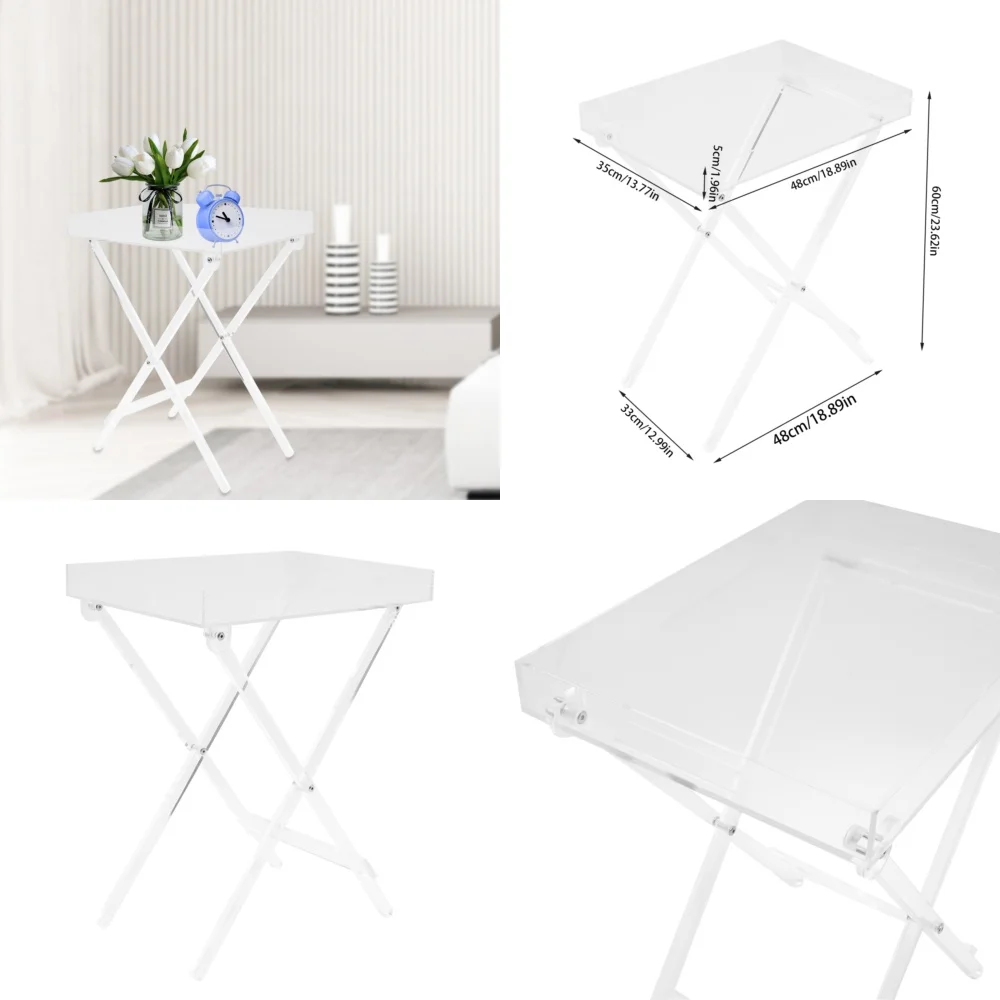 طاولات المقهى، طاولة صينية قابلة للطي من الأكريليك الشفاف، طاولة نهاية مربعة لغرفة المعيشة وغرفة النوم وطاولة القهوة #1