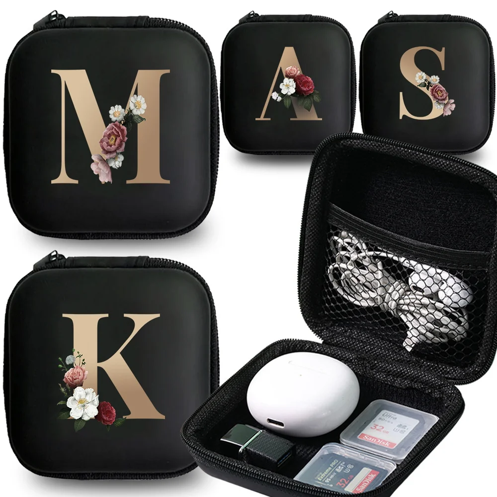 Headphone Case Data Cable Charger Storage Box Bear Initial Letter Hard Disk Container Cable Hard Case Earphone Protective Bag