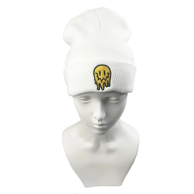 Autunm Winter Embroidered Melting Smiley Face Skullies Caps Women Warm Soft Beanies Knit Hat Men Bonnet Cap