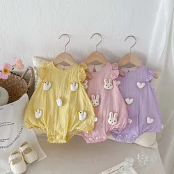 Cute Baby Girl Romper Newborn Bodysuit Flutter Sleeves 3D Rabbit Cotton Baby Clothing 0-24 Months