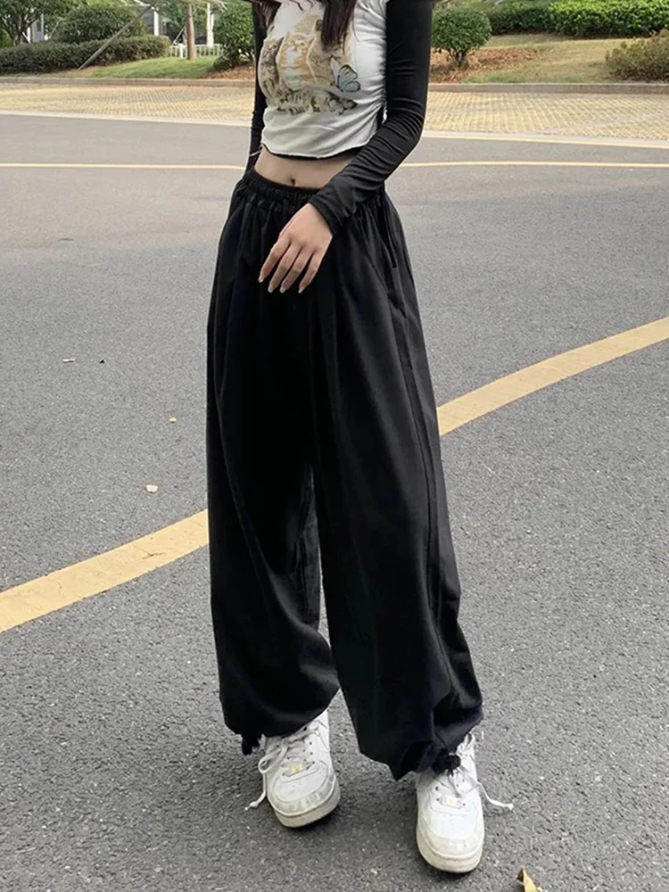 Jmprs Summer Fashion Bandage Sweatpants High Waist Oversize Bloomers Hip Hop Streetwear Casual Korean Lace Up Student Trousers