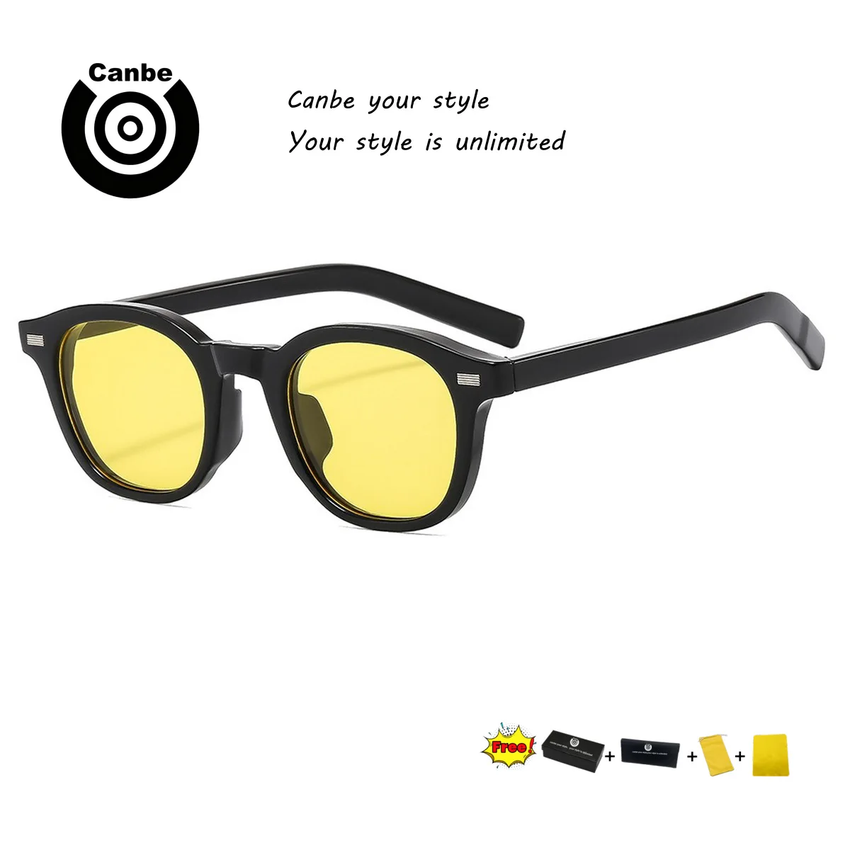 Okulary przeciwsłoneczne Canbe Cross-border Square, modne, luksusowe, damskie i męskie, retro, czarne oprawki, UV400m, okulary z ozdobnymi elementami.