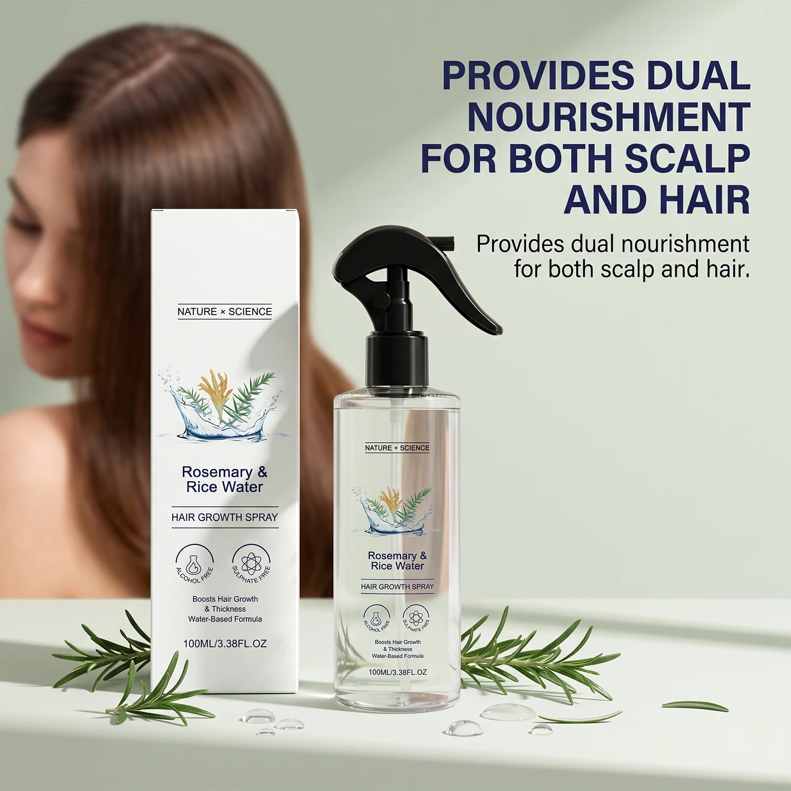 Rosemary & Rice Water Hair Spray Nourishing Hair Roots Repair Dry Hair Improving Smoothness Fragrance Soothing Hair Care Spray