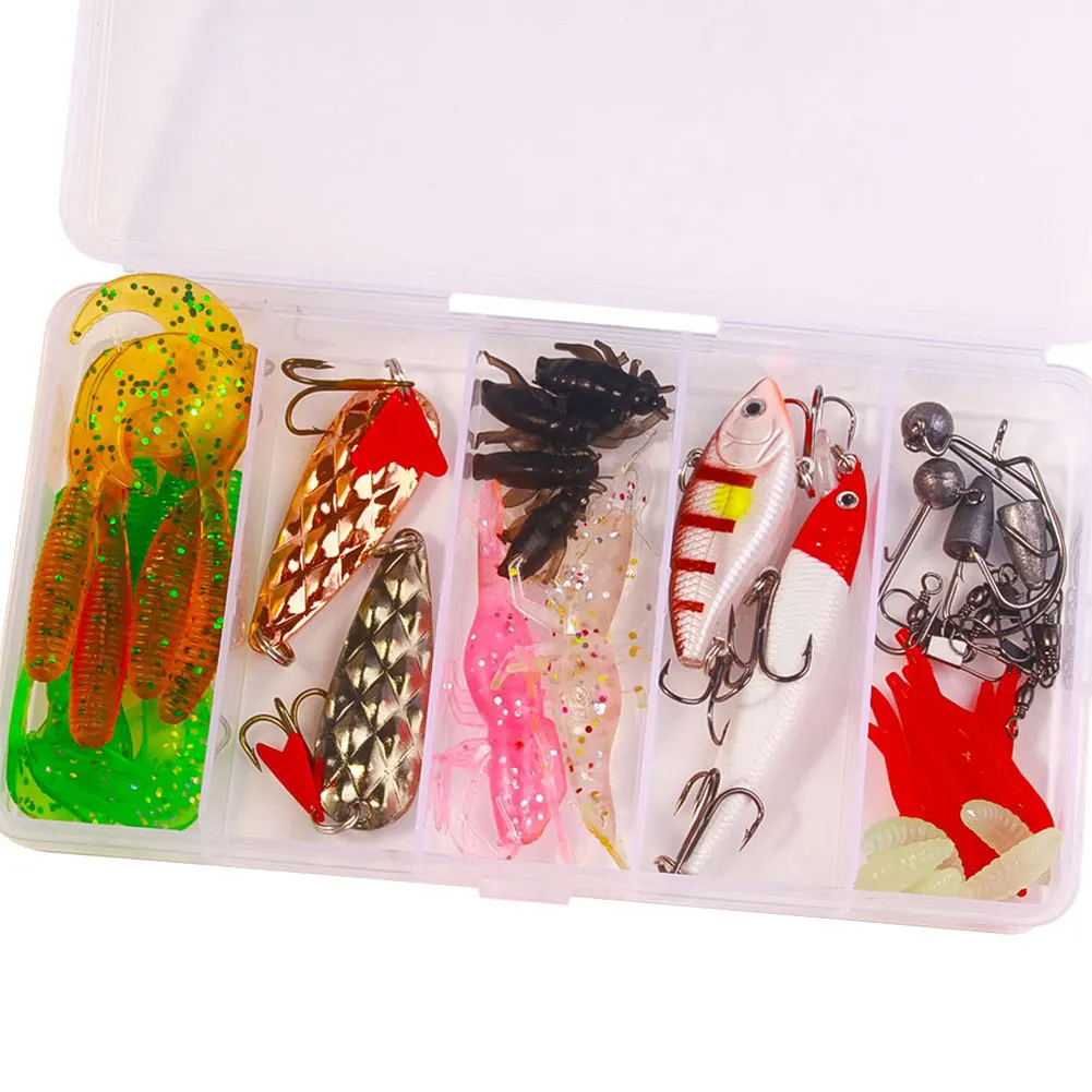 مجموعة طُعم صيد السمك مكونة من 45 قطعة، مجموعة طُعم ناعمة وصلبة مع صندوق معالجة لملحقات أدوات معالجة كرنك باس بايك #4