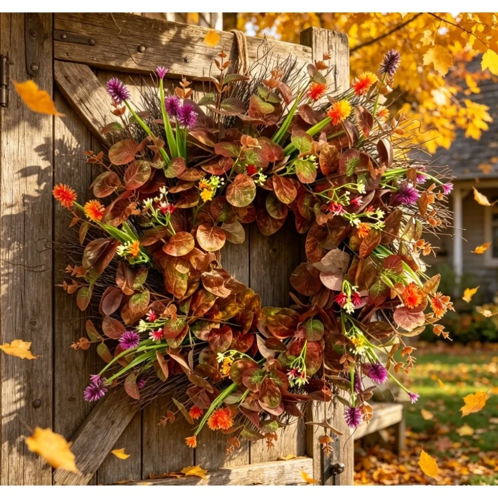

1pcs 45*45cm Harvest Thanksgiving Wreath 45CM Farmhouse Decor Autumn Summer Simulation Decorating Homes