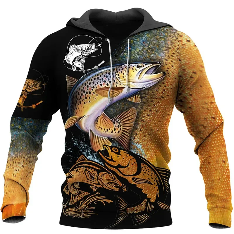 La pesca più alla moda love brown trout felpa con cappuccio stampata in 3D autunno felpa con cappuccio da uomo con cerniera Unisex felpa casual da strada