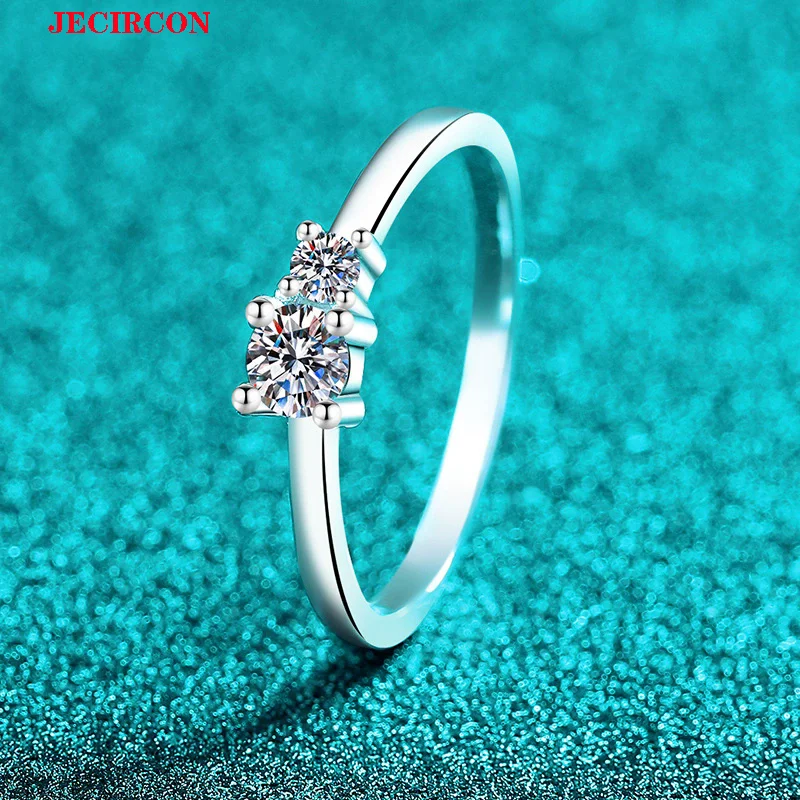 

Женское кольцо JECIRCON из стерлингового серебра 925 пробы с двойным муассанитом, минималистичное элегантное универсальное модное кольцо 0,36 карата для ежедневных поездок на работу
