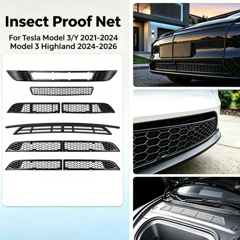 For Tesla 2021-2024 Model 3/Y Front Bumper Grill Mesh Air Inlet Vent Cover Grille Guards Protector Anti-insect Net Accessories