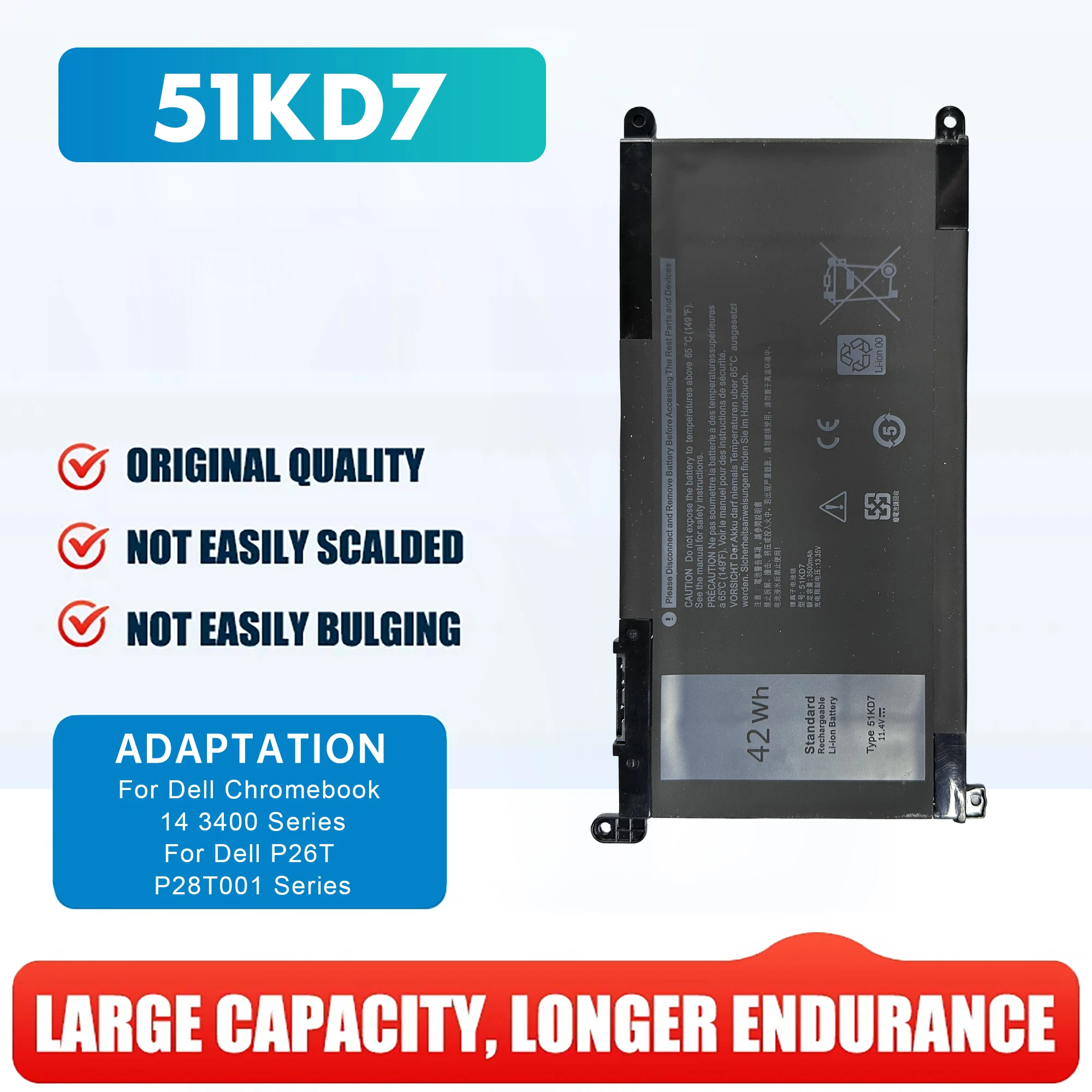 

New Laptop Battery 51KD7 For Dell Latitude E5550,Chromebook 14 3400,11 3181 2-in-1,5190,3189,3180,3100 Series 0FY8XM Y07HK 42Wh