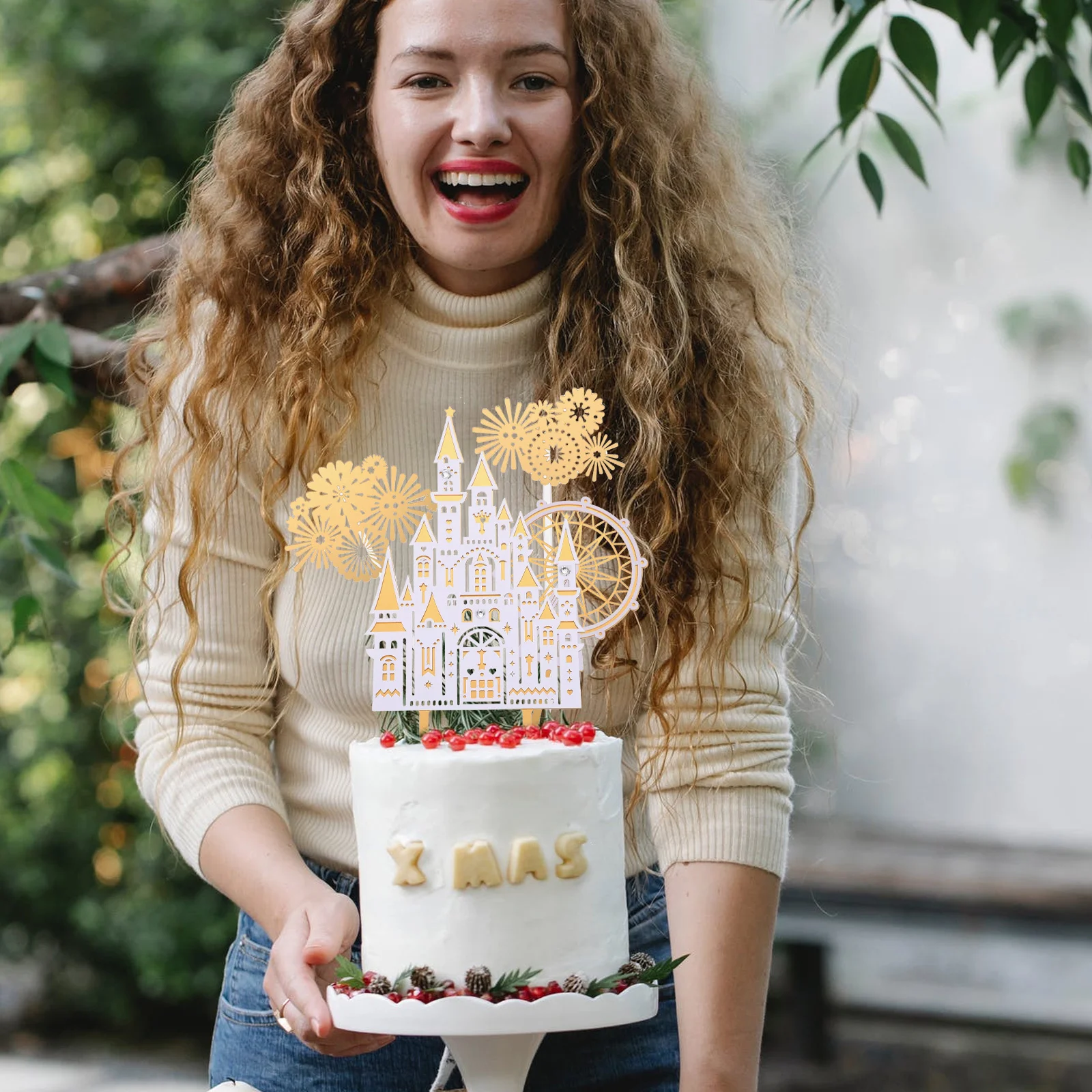 

7Pcs Castle Ferris Wheel Decor Birthday Cake Toppers Creative Funny Pattern Design Easy Insert Exquisite Dessert Decoration