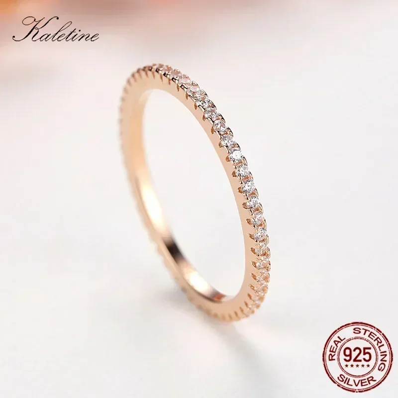KALETINE Concise Rings for Women 925 Sterling Silver Luxury Brand CZ Stone Rose Black Gold Wedding Bulgaria Jewelry Mens Ring