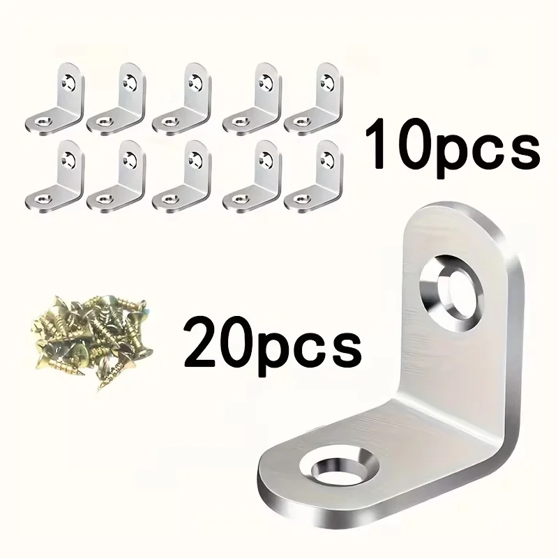 10pcs Thickened Stainless Steel Angle Code Laminate Connector L-shaped Right-angle Bracket 90 Degrees
