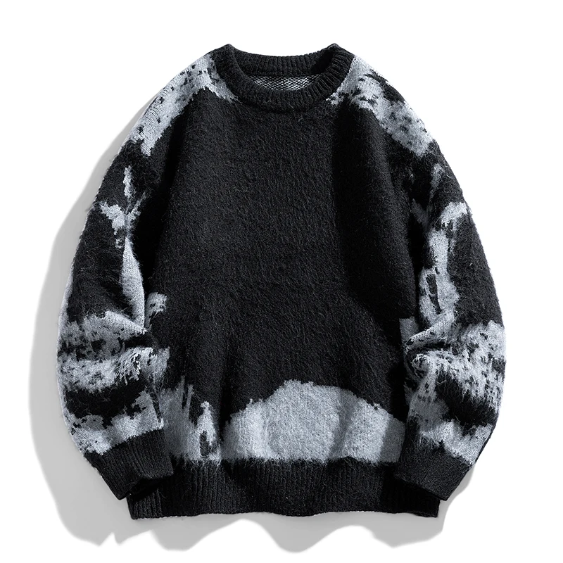 

2025 New Retro Loose Round Neck Sweater Men's Color Blocked Versatile Knitted Sweater Men's Patterned Top Sweaters for Men