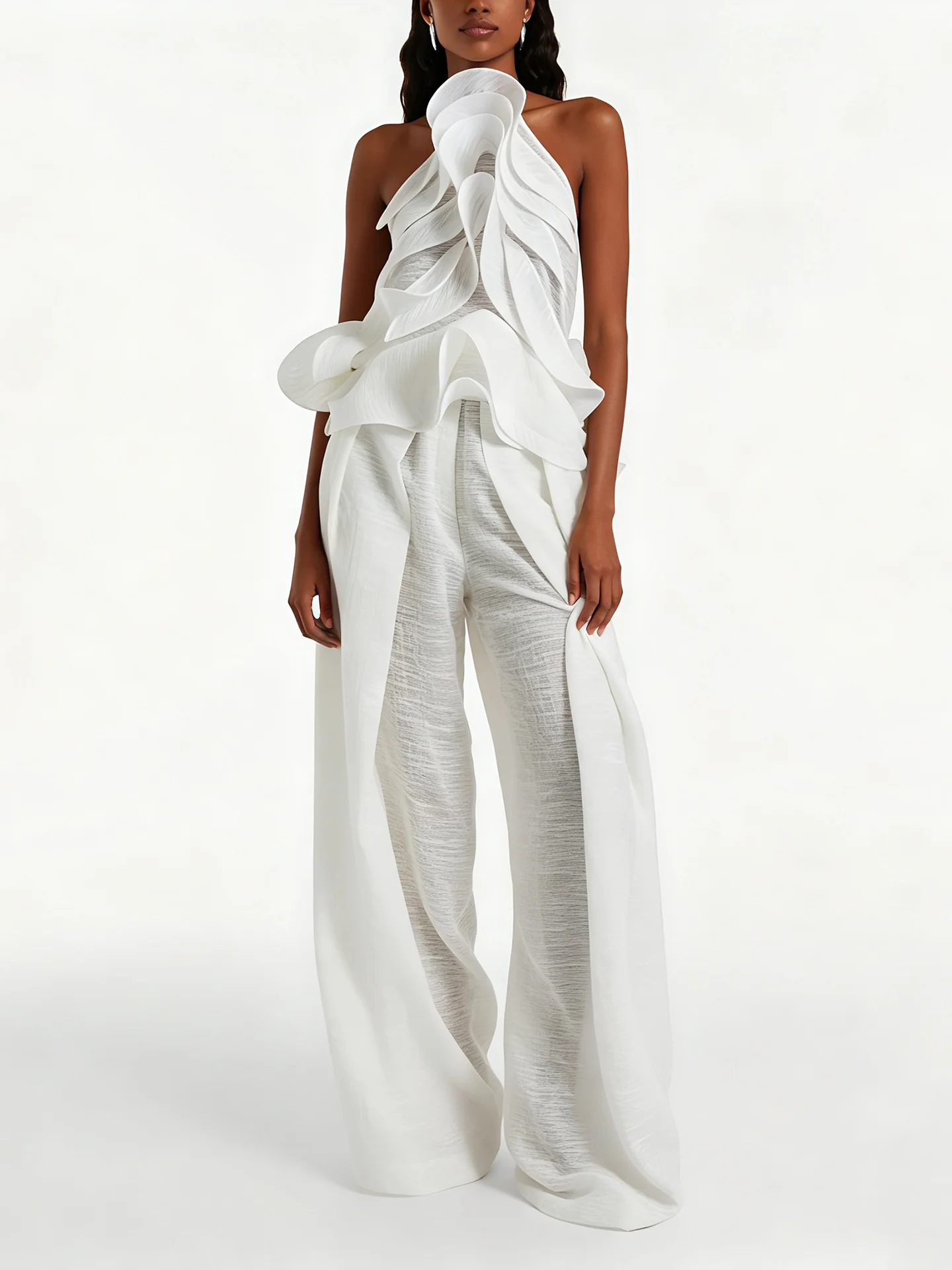 VGH Zhao Xiaotang Women's White Shirt Asymmetrical Hem Hanging Neck Fake Linen Vest Breathable Lightweight Summer Top
