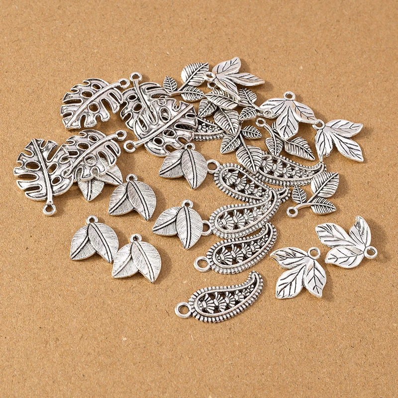 20pcs  Antique Silver Leaf Charm Pendants for Jewelry Making DIY Necklace Earrings Bracelet Accessories Supplies