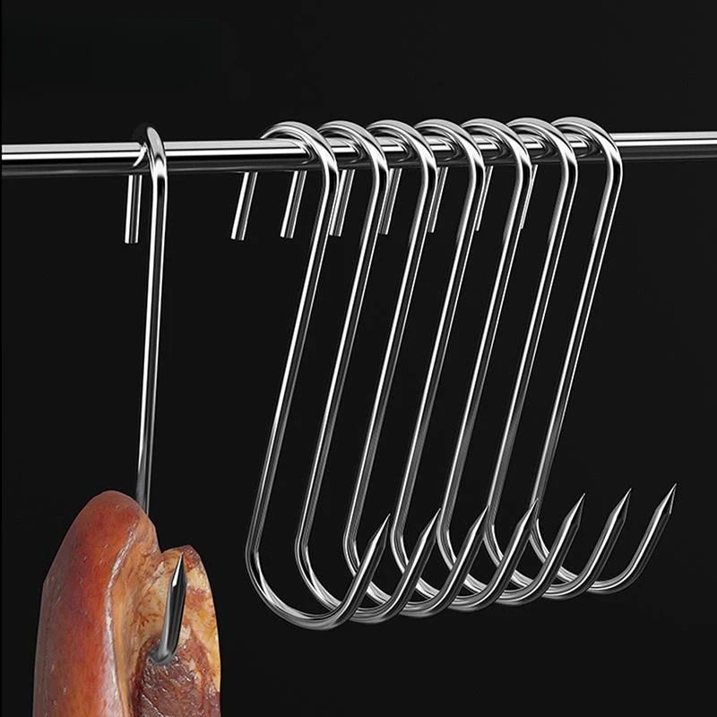 Stainless Steel S Type Hanging Meat Hook Barbecue Pork Hangers Hooks Sausage Bacon Crochet De Suspension Ham Duck Turkey S-shape