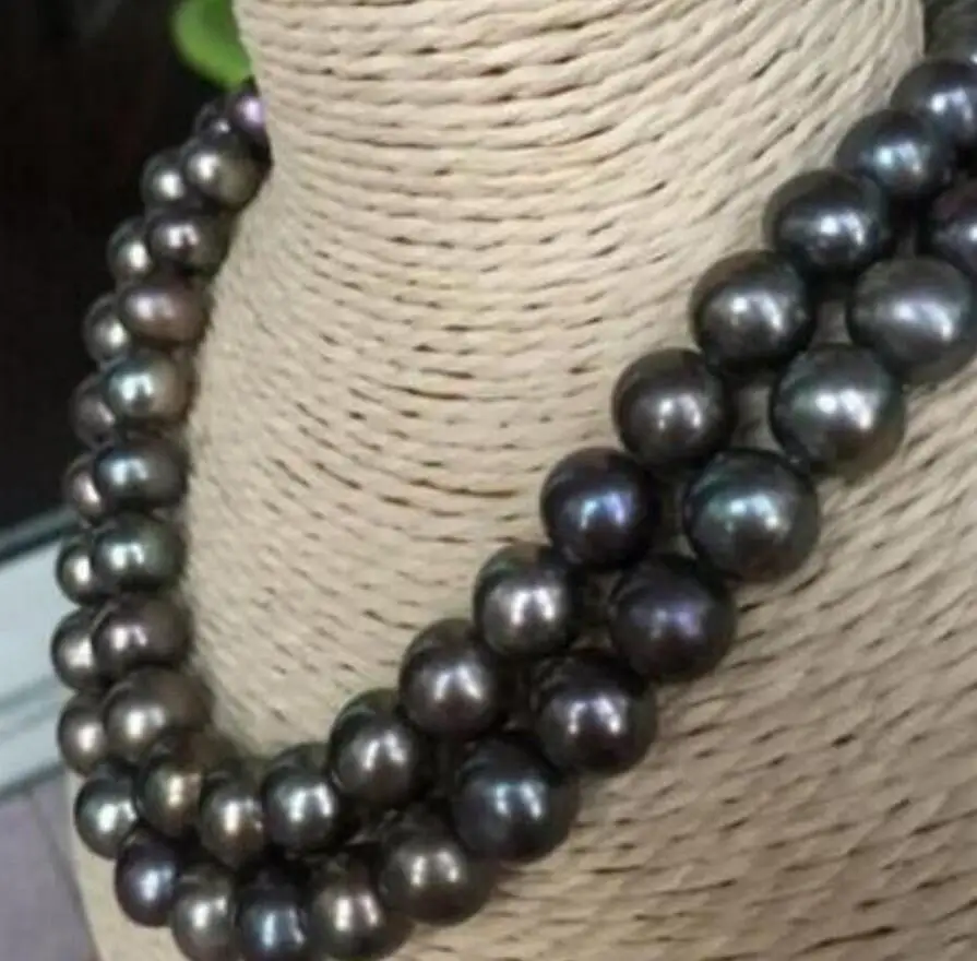 

noble jewelry stunning 10-11mm natural tahitian black green multicolor pearl necklace 34inch