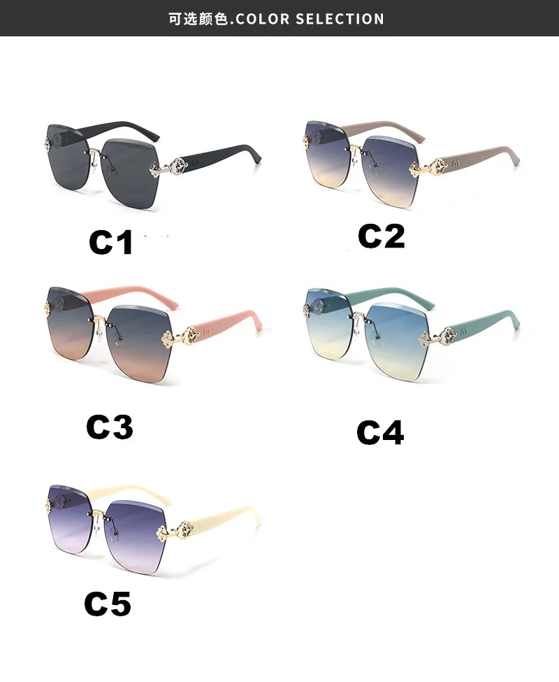2025 Neue Große Rahmenlose Luxus-Sonnenbrille für Damen UV-Schutz Modische Kleine Sonnenbrille (DS-2402) – Detail 4