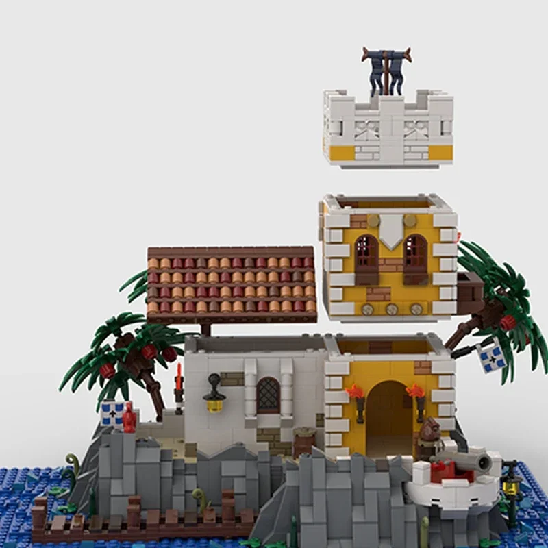 Moc อาคารอิฐปราสาทรุ่น Pirate Defense Island เทคโนโลยี Modular Blocks ของขวัญของเล่นเด็ก DIY ชุดประกอบ