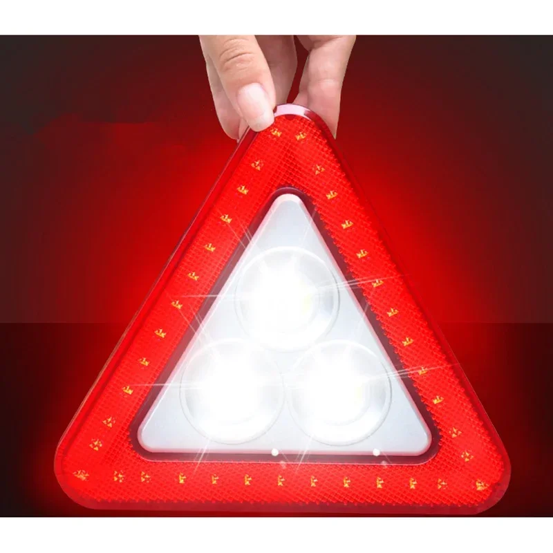 LED Emergency Triangle Warning Board Alarm Frame 3 COB Lamp Multifunctional Vehicle with USB Solar Charger Warning Board