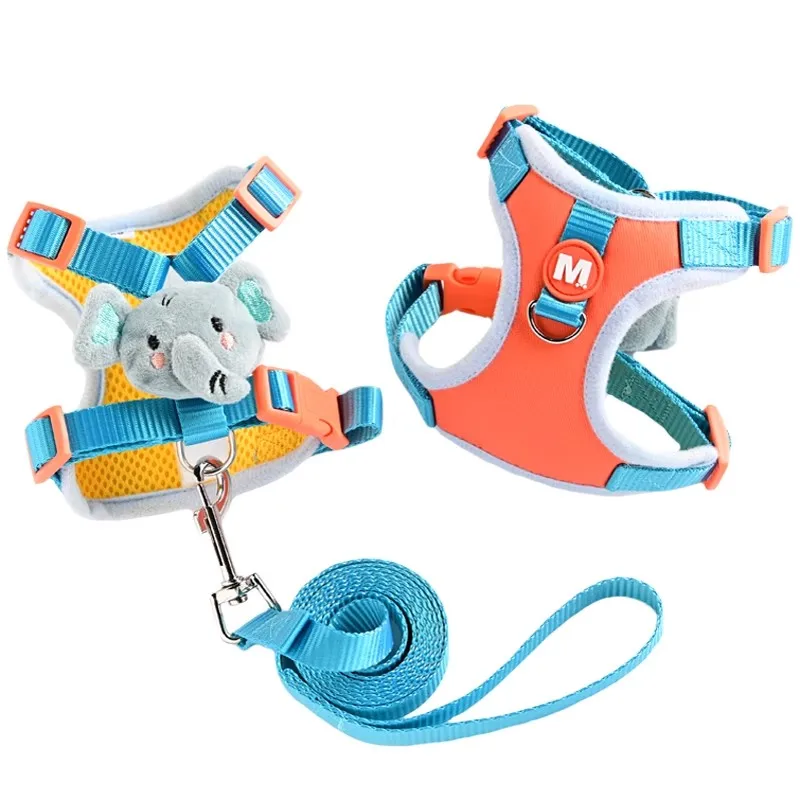 Cute Harness For Small Dogs Elephant Cartoon Pet Vest Collar Chest Strap XS XL Little Animal Chihuahua Pomaranian Accessories+