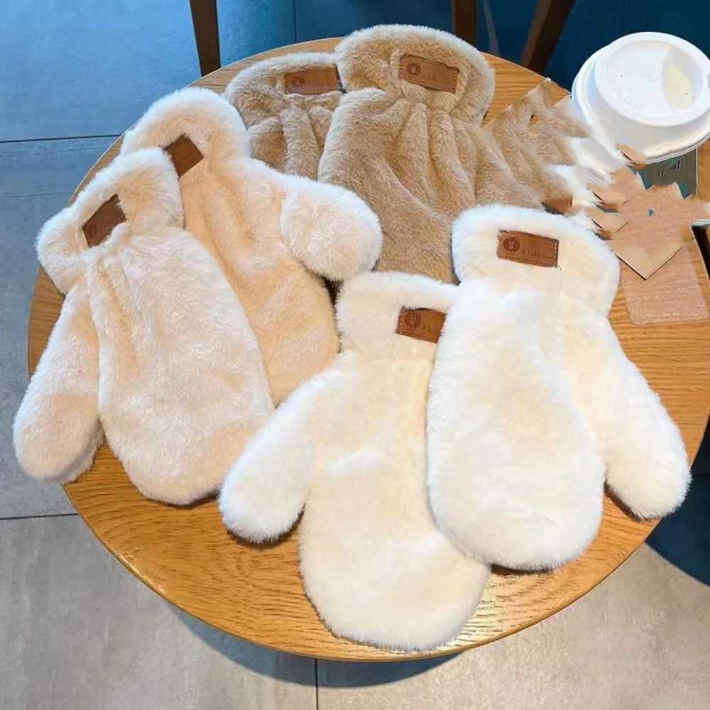 

Утолщенные теплые зимние перчатки, бархатные пушистые перчатки, милые белые женские перчатки с буквами