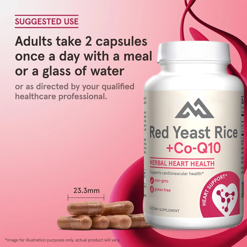 1200mg Red Yeast Rice and Co-Q10 100mg-60 capsules per serving - Herbal Health Dietary Supplement - Supports Heart Health