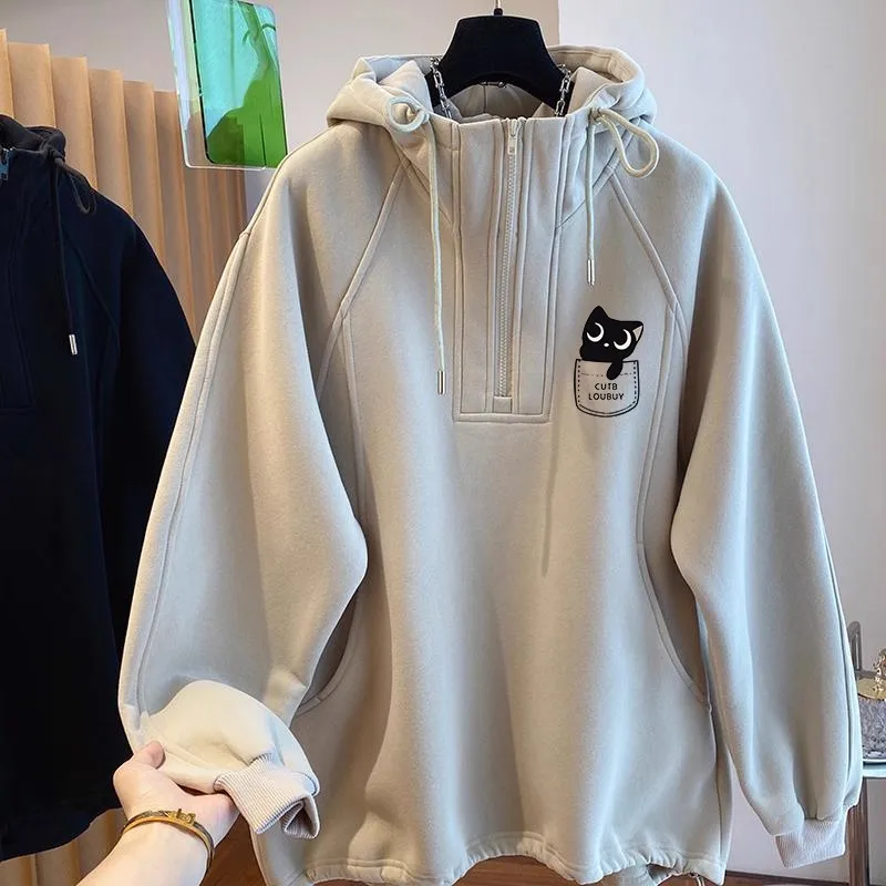 

Extra Large 300 Pou Cute f Zip Hooded Sweatirt Men Winter Velvet Thiened Couple Jaets Polyester Fabric Casual...